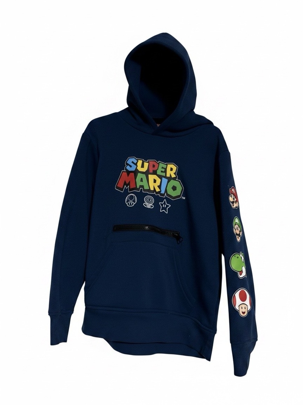 Nintendo Super Mario Navy Blue Kids Hoodie with Character Sleeve